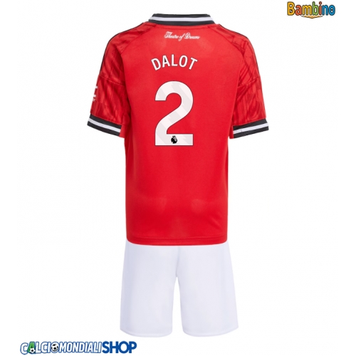 Maglie da calcio Manchester United Diogo Dalot #2 Prima Maglia Bambino 2025-26 Manica Corta + Pantaloni corti)